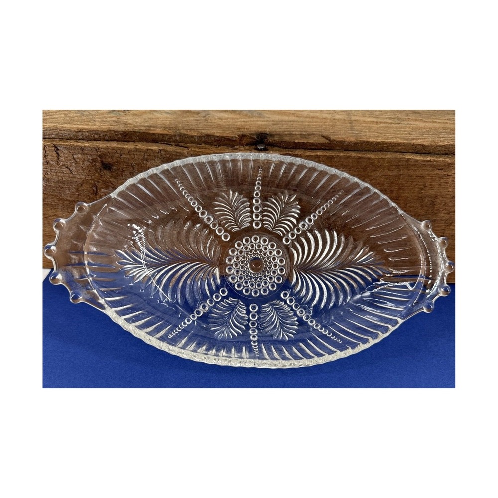 Relish Candy Dish Anchor Hocking #124 Feather and Pearl Pattern‎ 8" L x 4.25" W